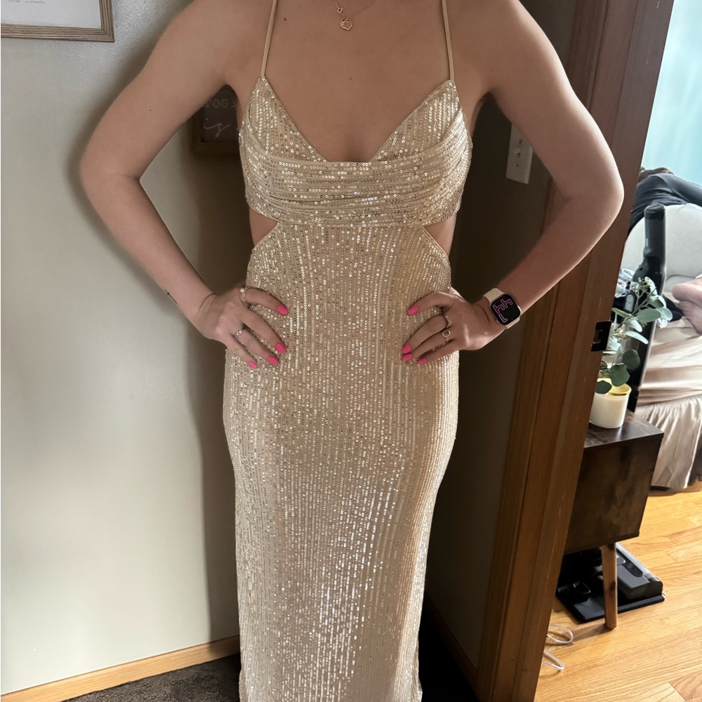 Hello Molly Cream Sequin Backless Dress